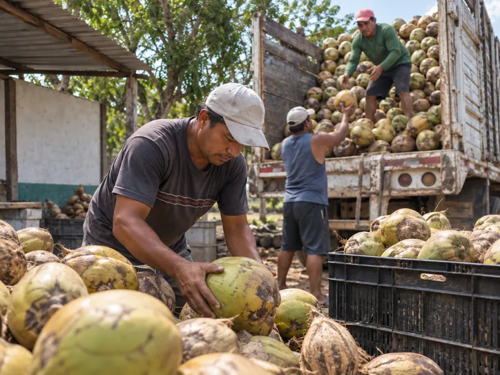 Cocos de la Costa Grande de Guerrero preparados para su selección y comercialización